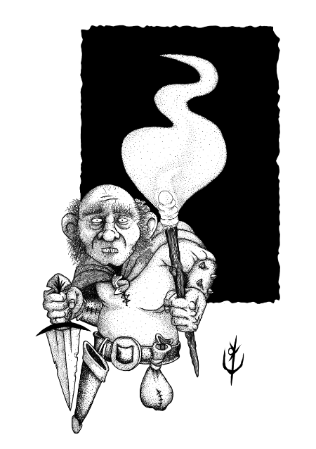 dungeon crawler bearing a torch and dagger